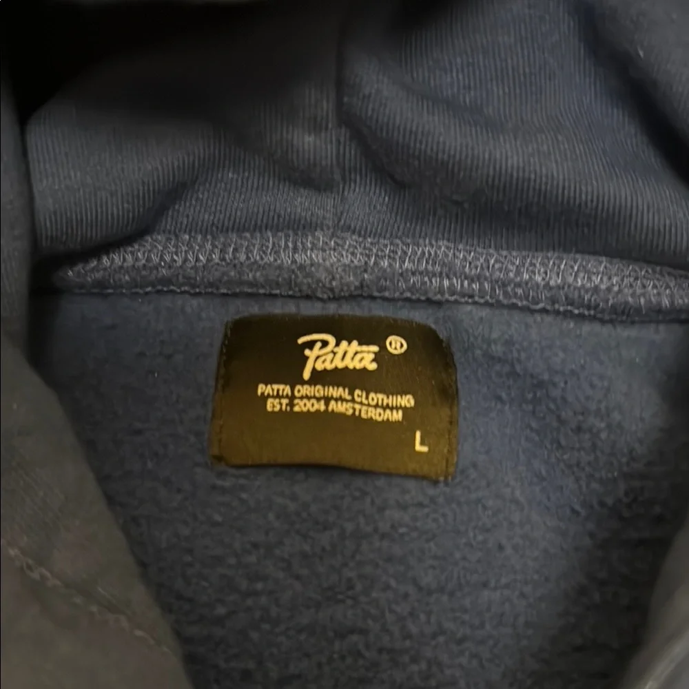 Patta Men’s Blue Sweatshirt Hoodie with Ribbed Cuffs - Picture 2 of 3